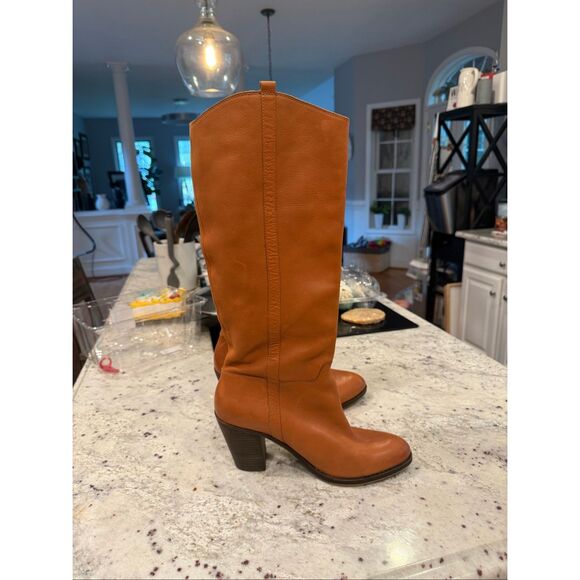 Lucky Brand Ebbie Tan Leather Heeled Boot sz 12 EUC - Picture 1 of 13
